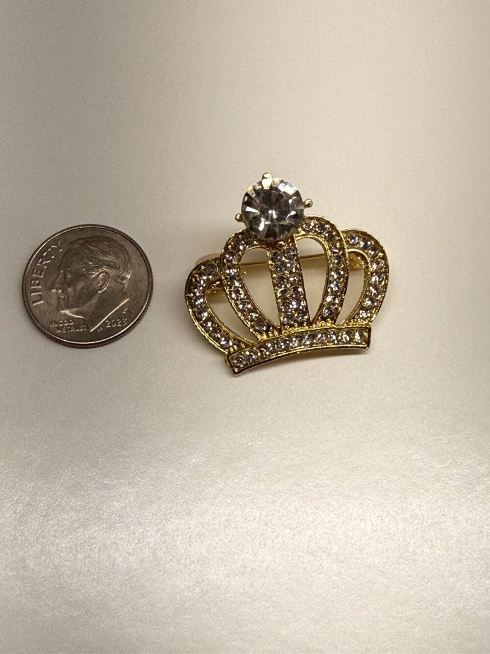Crown Brooch with Rhinestones Measures 1" x 1"